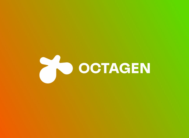 Das OCTAGEN-Logo auf einem farbigen Hintergrund, der von orange nach grün verläuft